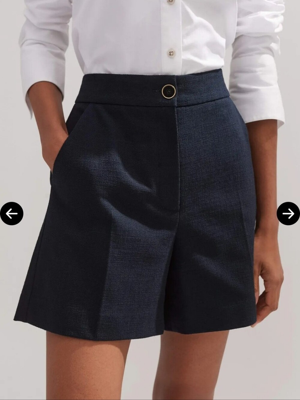 ME+EM Navy Tailored Cotton Blend Shorts Women's US 12 UK 16 Made In Portugal.